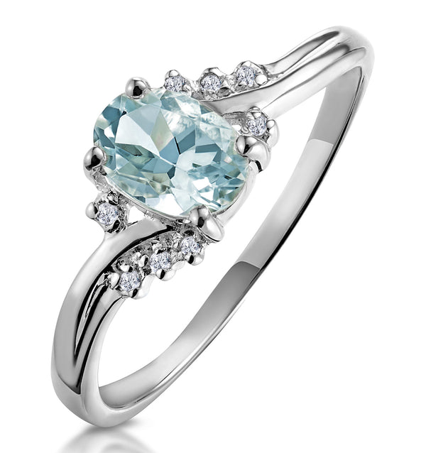 Aquamarine 0.70CT And Diamond 9K White Gold Ring E5731